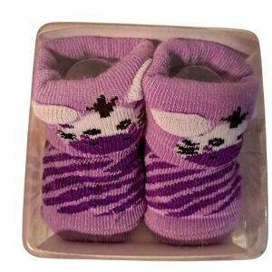 Baby Girl Boy Booties 0-6 Months Purple Zebra Print Socks Fiddlesticks NIB!